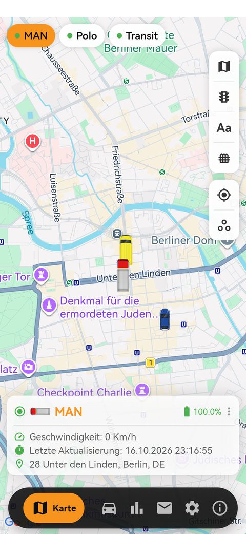 App-Karte mit den Fahrzeugen