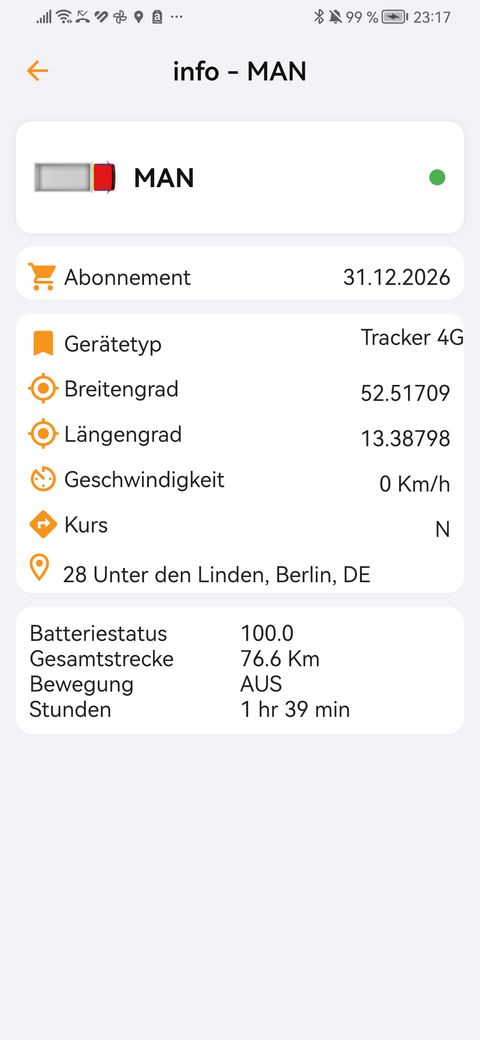 Fahrzeuginfo: Abonnement, Position und Akku