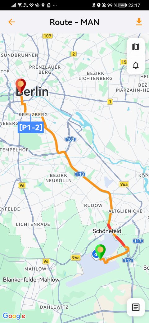 Route des Fahrzeugs auf der Karte
