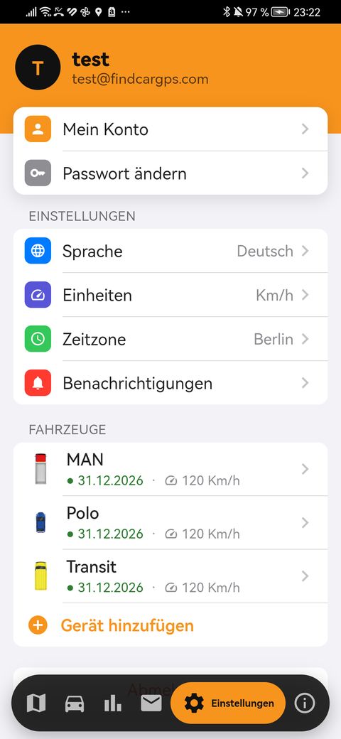 App-Einstellungen mit der Option Gerät hinzufügen