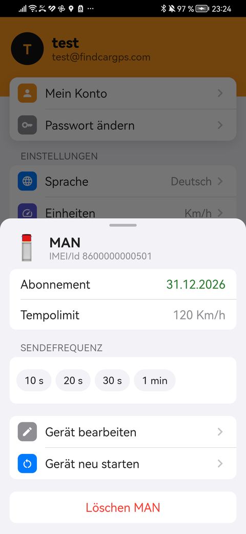 Fahrzeugeinstellungen: Tempolimit und Sendefrequenz
