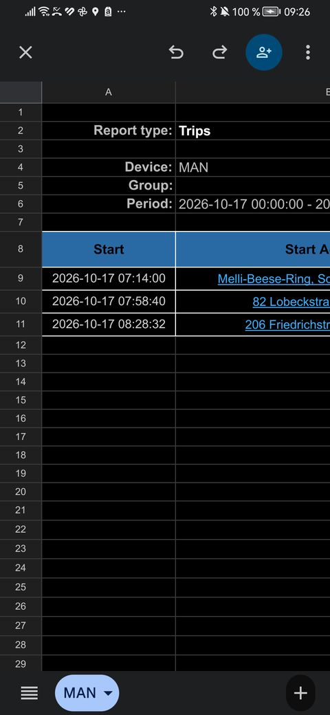 Bericht als Excel heruntergeladen