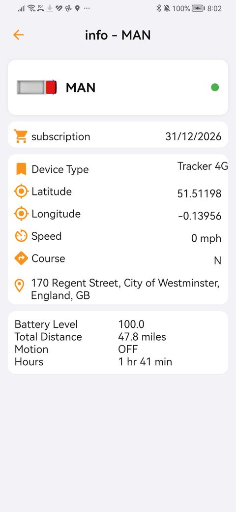 Vehicle info: subscription, position and battery