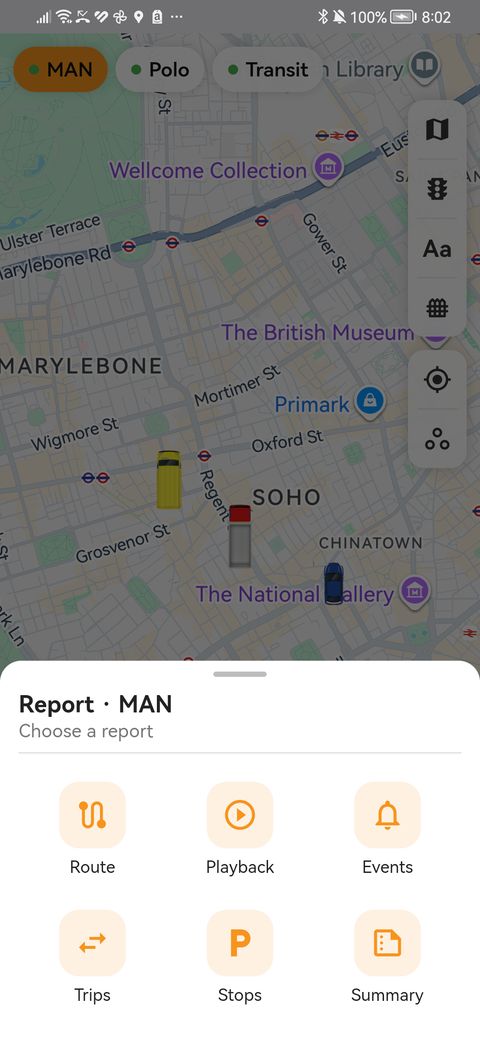 Report types in the findCar app