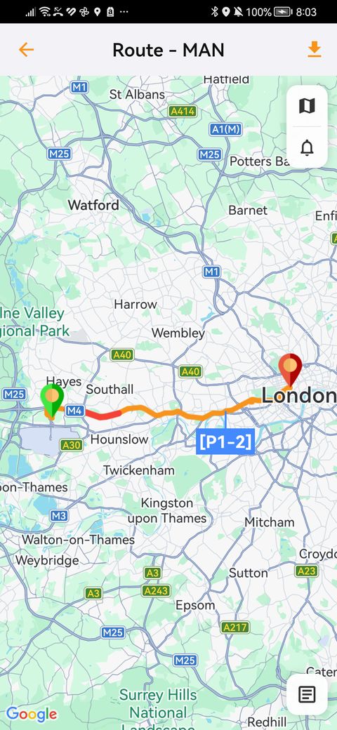 Vehicle route on the map