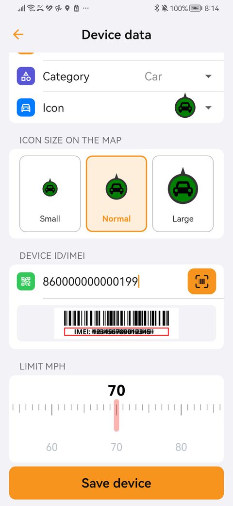 Form to add a tracker with its IMEI