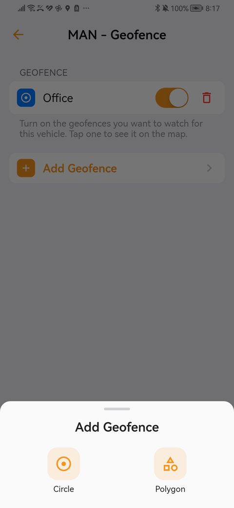 Choosing a circle or polygon geofence