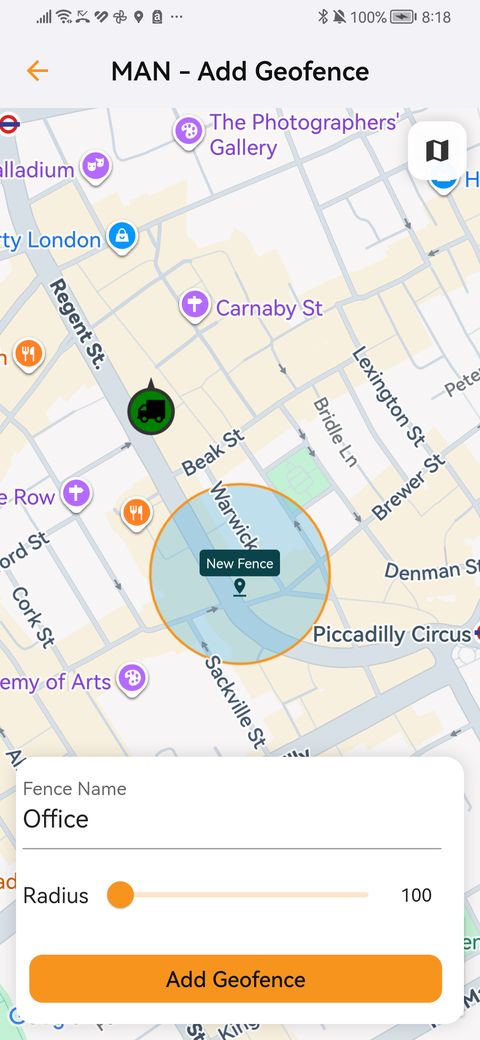 Creating a circular geofence
