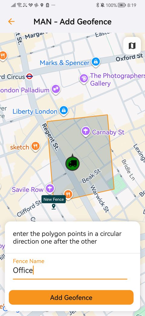 Creating a polygon geofence