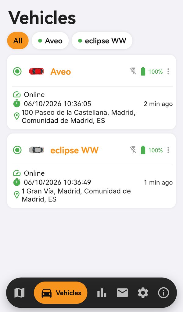 App findCar: lista de veículos da conta e o seu estado