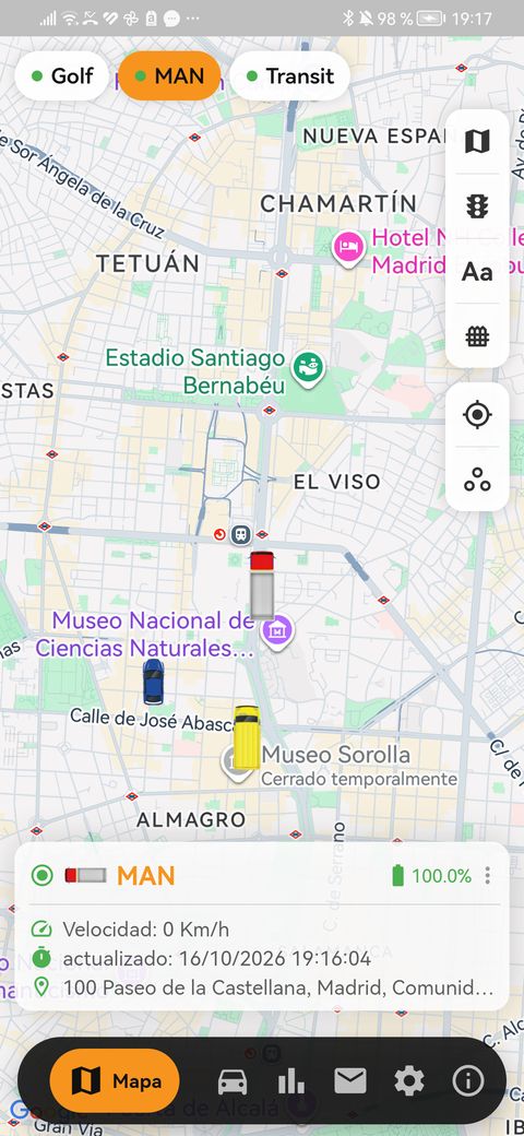 Mapa de la app con los vehículos