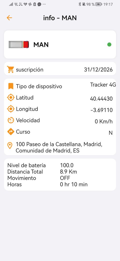Información del vehículo: suscripción, posición y batería