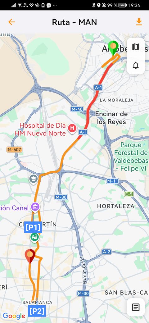Ruta del vehículo en el mapa