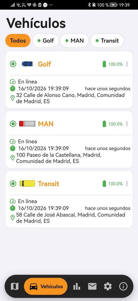 Lista de vehículos en la app findCar