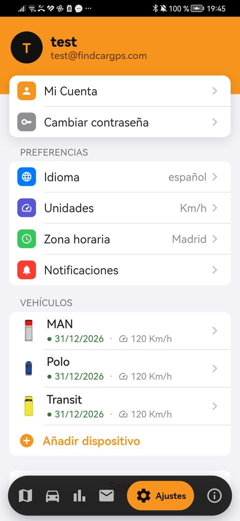 Ajustes de la app con la opción Añadir dispositivo