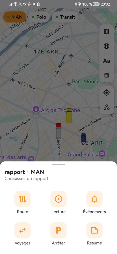 Types de rapport dans l’application findCar