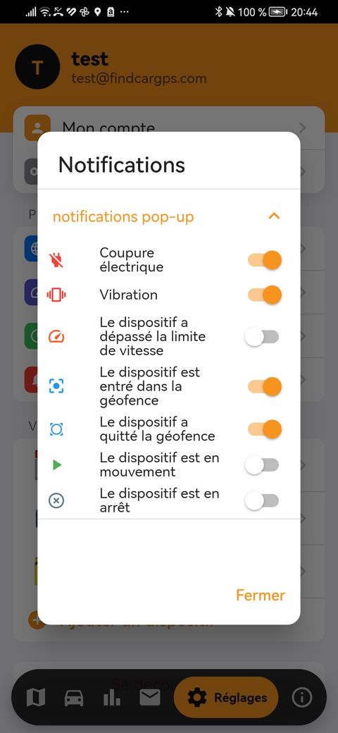Choisir les alertes dans l’application findCar
