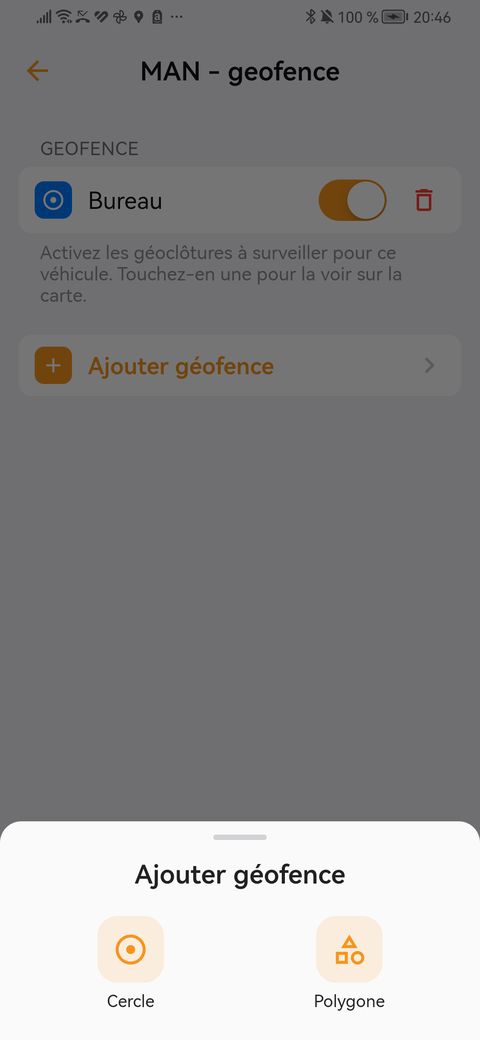 Choisir une géofence cercle ou polygone