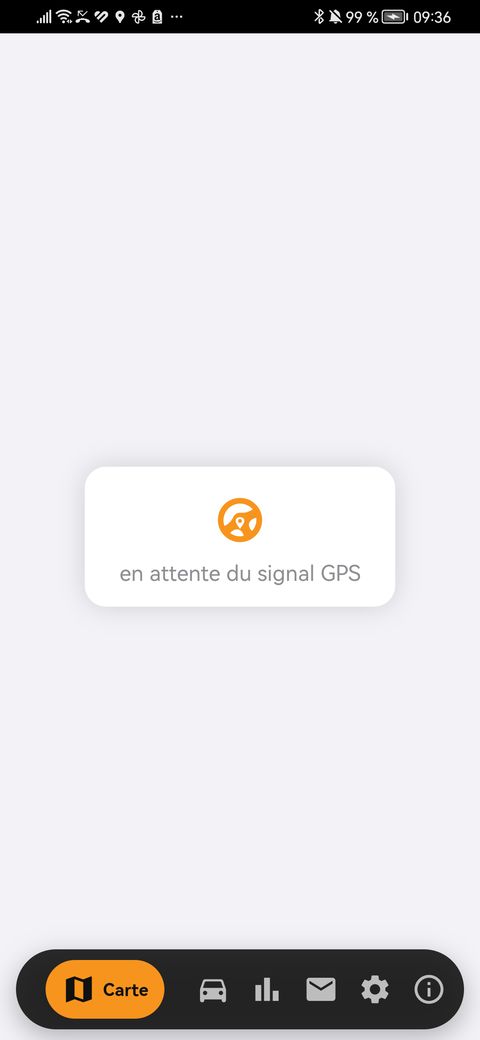L’application en attente du premier signal GPS