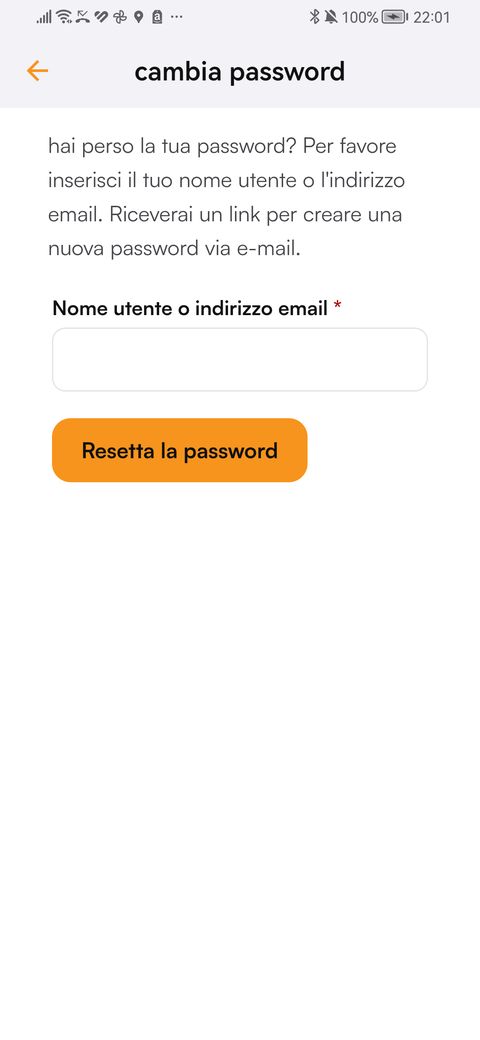 Recuperare la password nell’app findCar