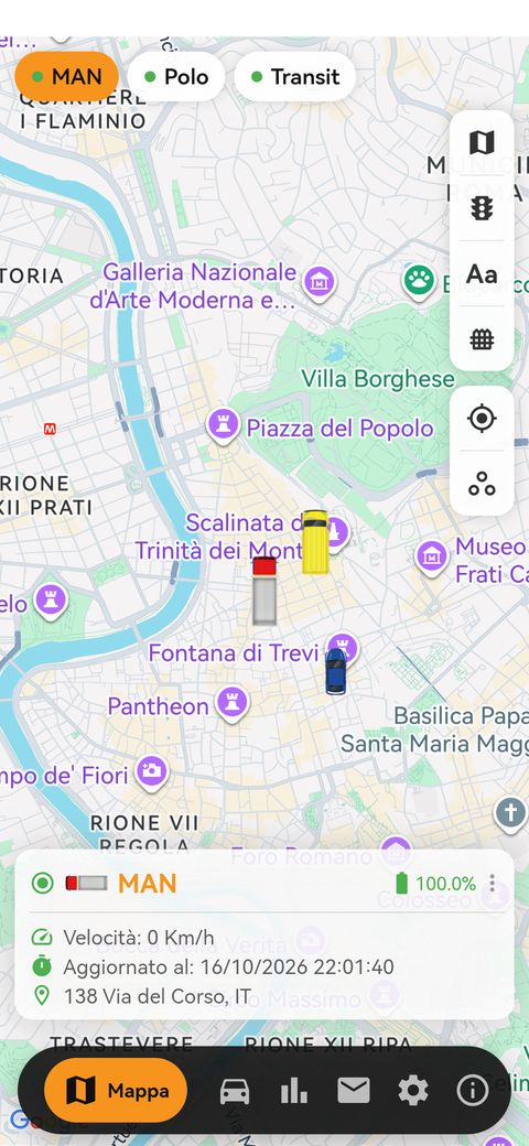 Mappa dell’app con i veicoli
