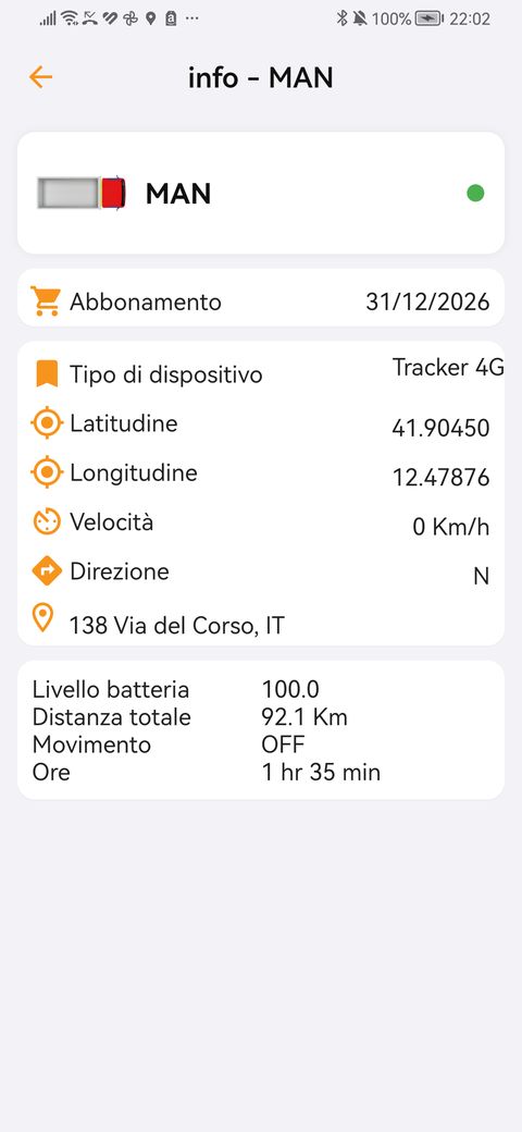 Informazioni del veicolo: abbonamento, posizione e batteria
