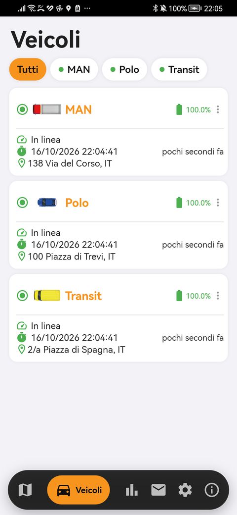 Elenco dei veicoli nell’app findCar