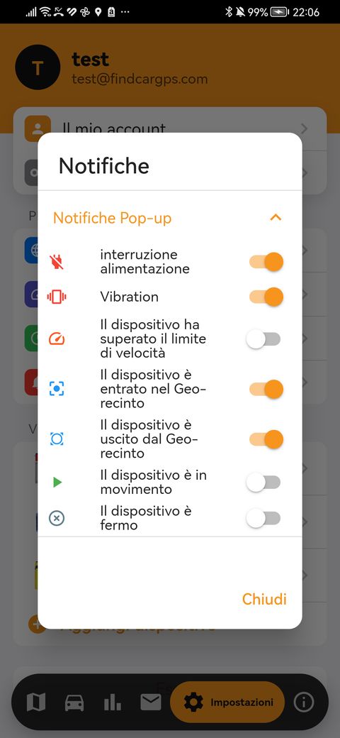 Scegliere gli avvisi nell’app findCar