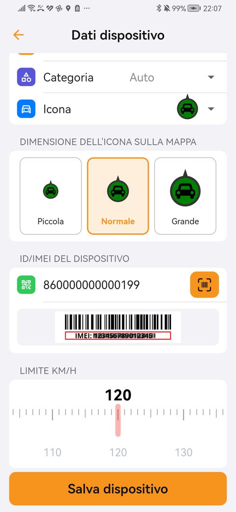 Modulo per aggiungere un localizzatore con il suo IMEI