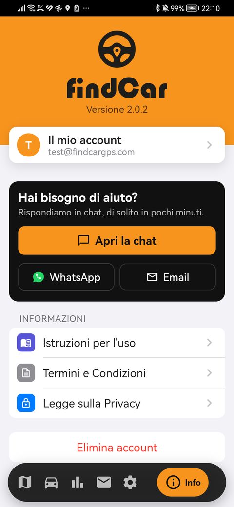 Scheda Info con chat, WhatsApp ed e-mail