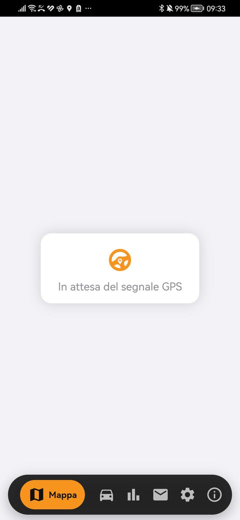 L’app in attesa del primo segnale GPS