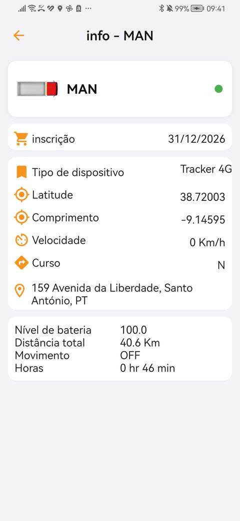 Informação do veículo: subscrição, posição e bateria