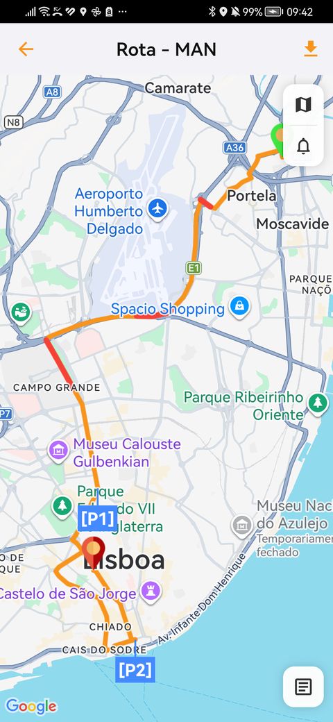 Rota do veículo no mapa