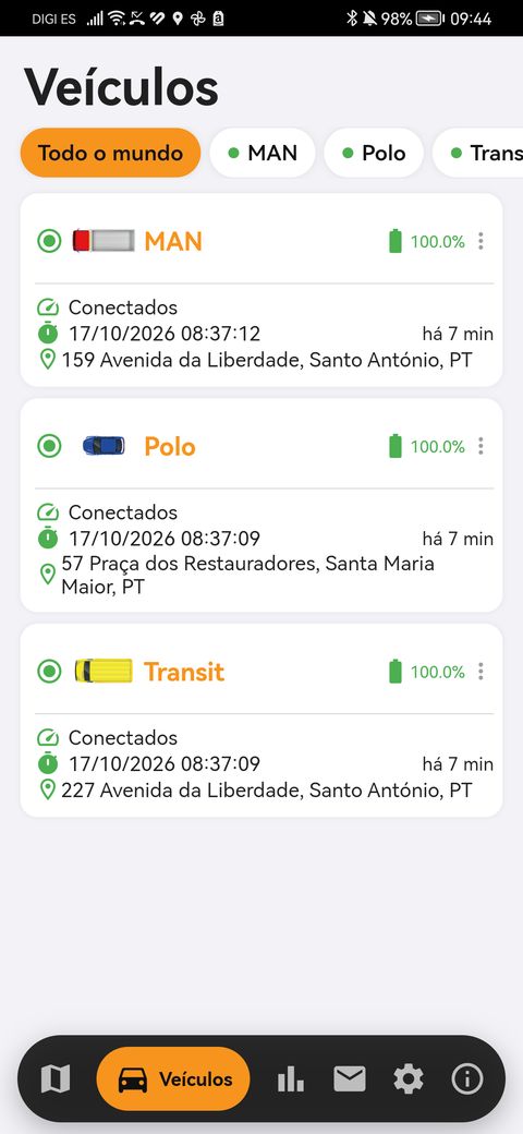 Lista de veículos na app findCar