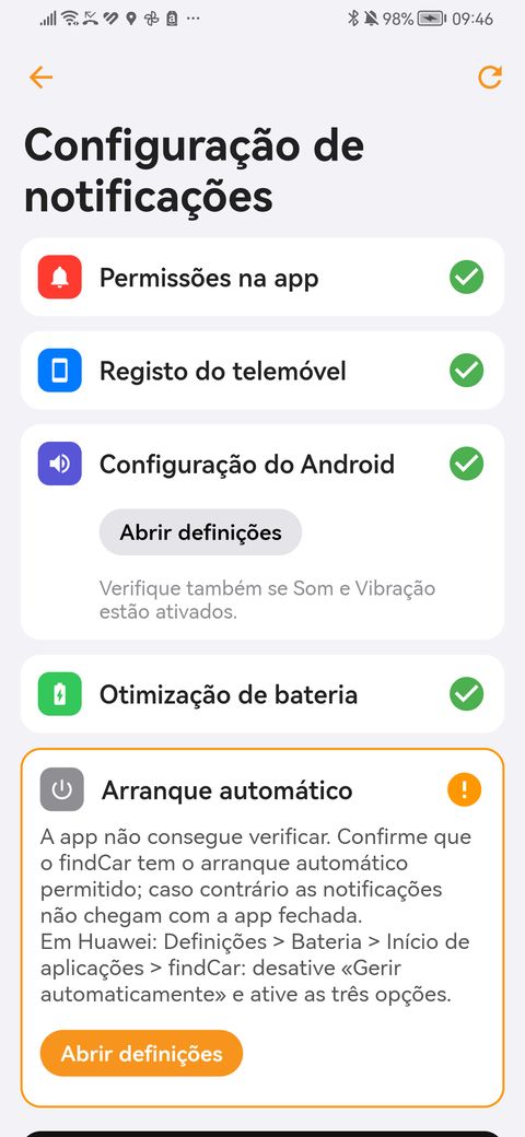 Verificação das definições de notificações do telemóvel