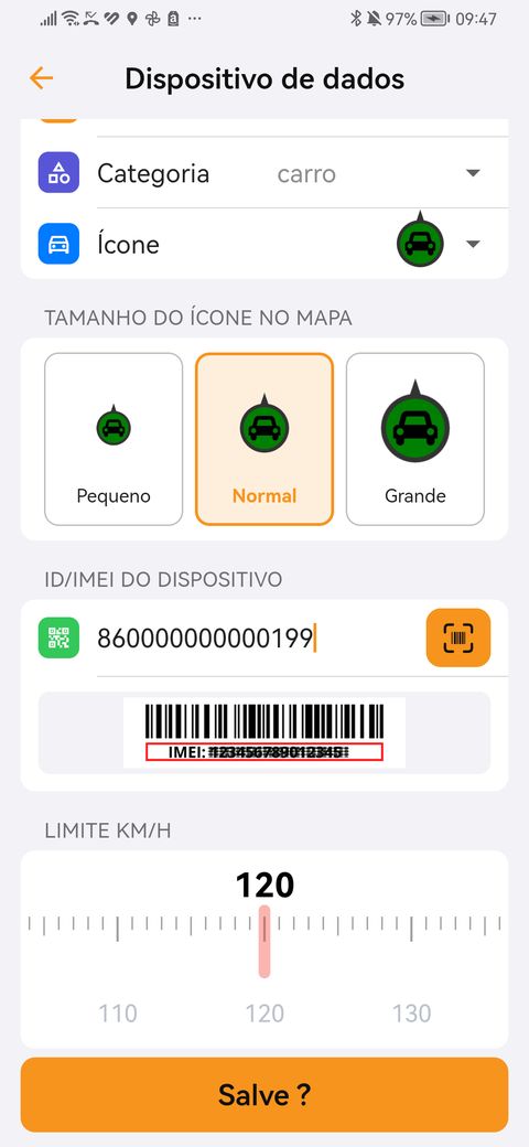 Formulário para adicionar um localizador com o IMEI