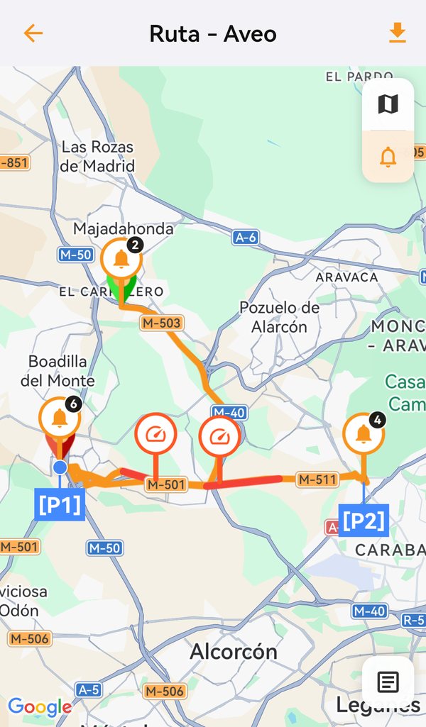 App findCar: ruta del coche en el mapa