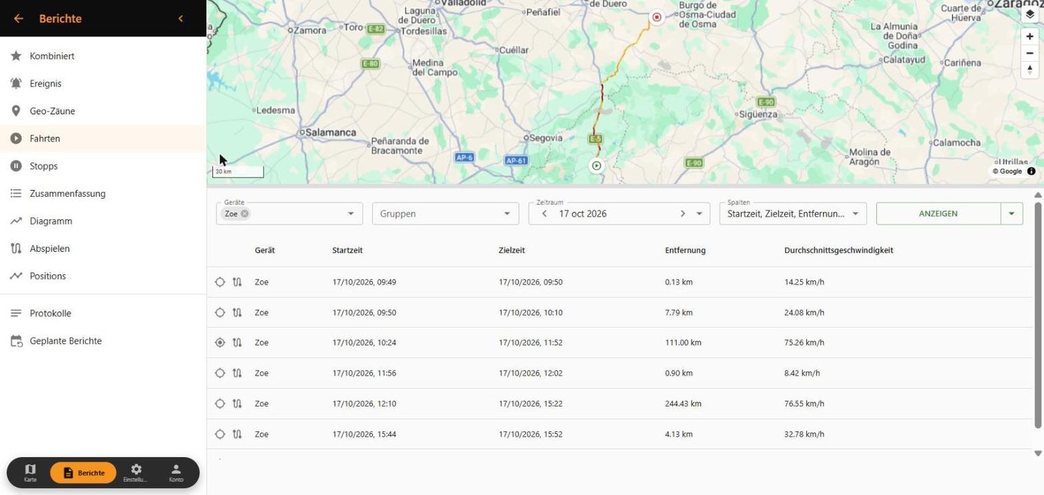 Fahrtenbericht mit der Route auf der Karte