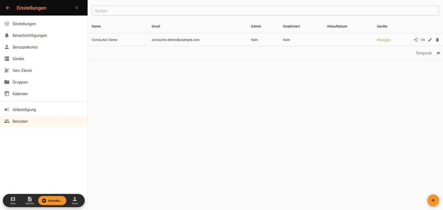 Liste der Flottenbenutzer in der Web-App