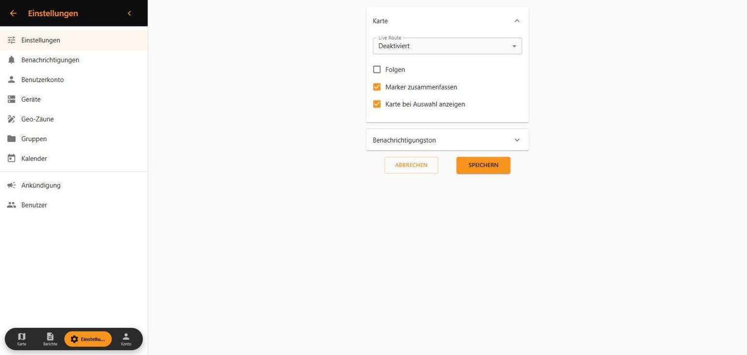 Karteneinstellungen in der Web-App