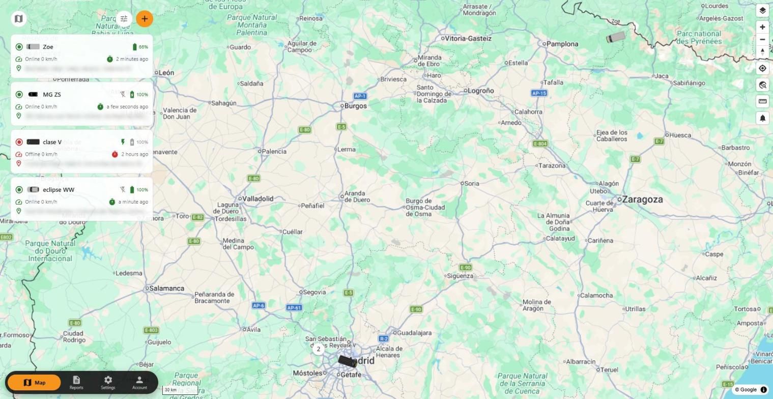 findCar Web App map with the vehicle list