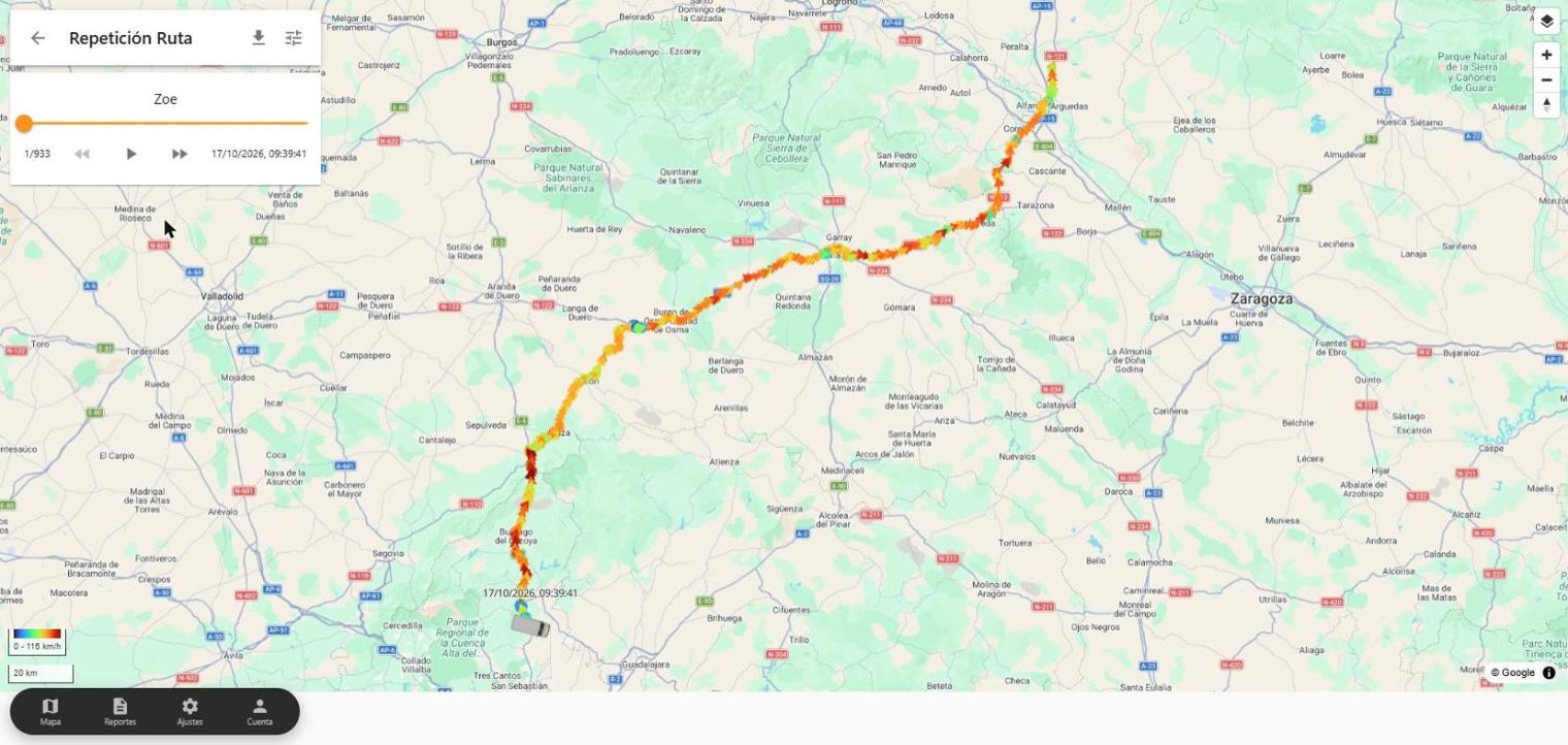 Repetición de la ruta de un día en la Web App