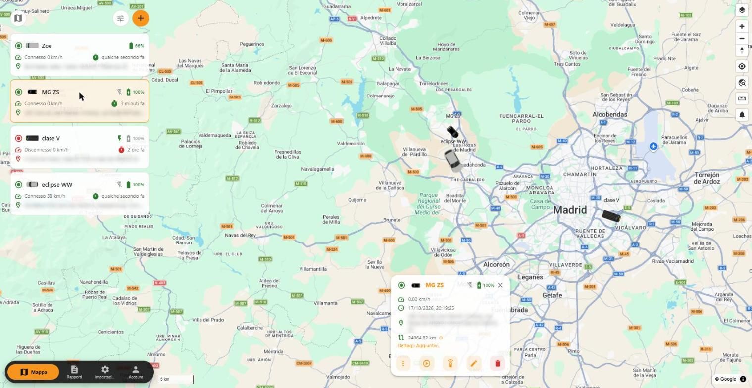 Scheda di un veicolo nella Web App findCar