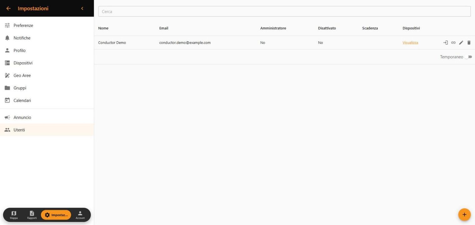 Elenco degli utenti della flotta nella Web App